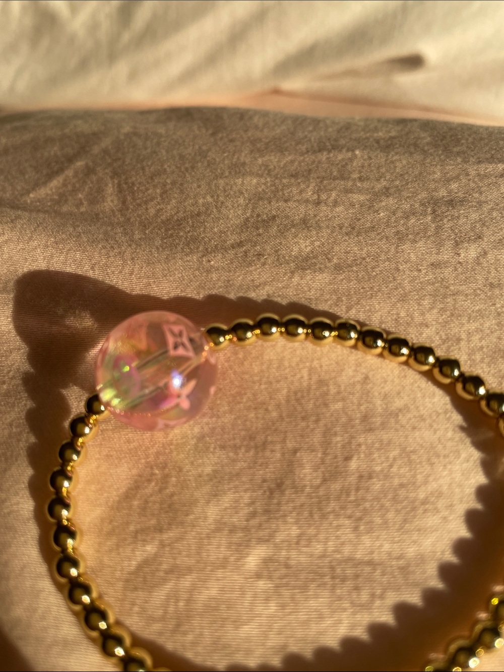 Gold Beaded Bracelet with Pink Accent Bead - Picture 5 of 9